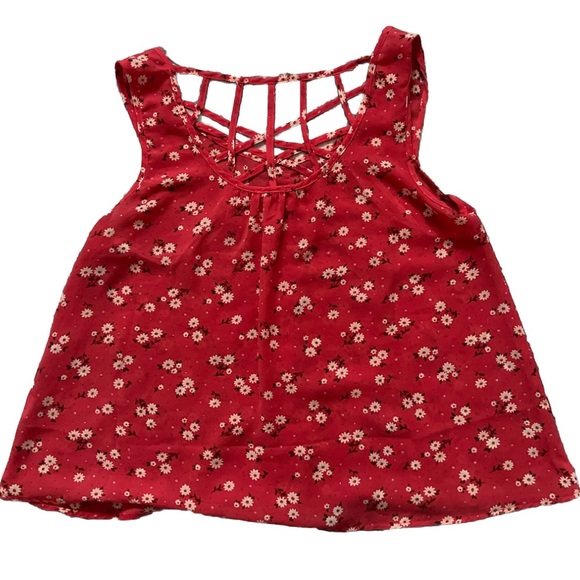 Mine Red Backless Tank Top Flower Buttons EUC M - Picture 10 of 11